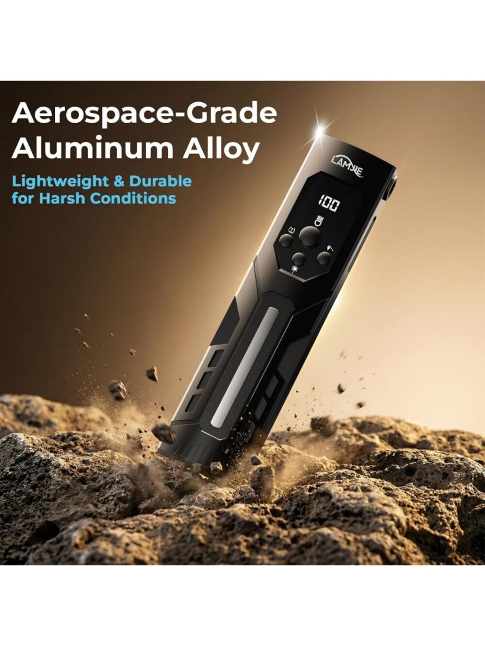 Portable LED Flashlight with Digital Battery Display, Multi-Function Control - Picture 3 of 8